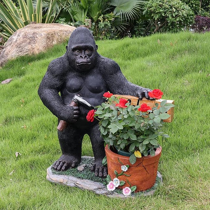 Gorilla Resin Garden Statue Planter, Waterproof Outdoor Yard Lawn Decor Flower Pot, Front Porch Ornament Housewarming Gift(Standing Gorilla)