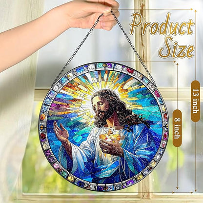 8'' Jesus Christ Suncatcher Ornament, Stained Glass Window Hanging, Christian Home Decor, Religious Decor, Gifts for Christian, Gifts for Christmas, Religious Gift