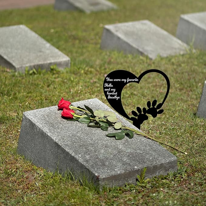 DIMARONGTON Pet Memorial Graves Markers, 9x12 Iron Dog and Cat Cemetery Headstones Decorations, Remembrance Plaque for Pet Loss Gift