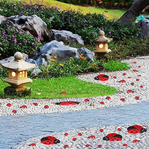 Hollowfly 10 Pcs Ladybugs Stones Decor for Outside Metal Ladybugs Art Lawn Ornaments 3 Size Lively Ladybug Holiday Yard Decorations Ladybug Gifts Mom Gifts Lady Bugs Yard Decorations