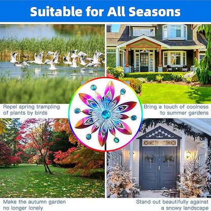 COOZZYHOR Soalr Wind Spinners Garden Stake,42 Inch Metal Peacock Feather Fiber Optic Windmills,Wind Sculpture Decor for Lawn, Patio&Yard Outdoor Decorations
