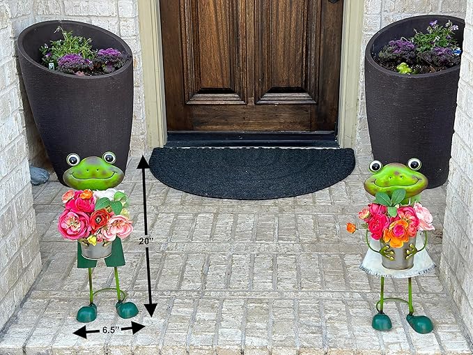 GERSON Frog Garden Figurine Metal Statue with Planter Tall Rustic Indoor Outdoor Patio Porch Decor 20"" H (Girl)