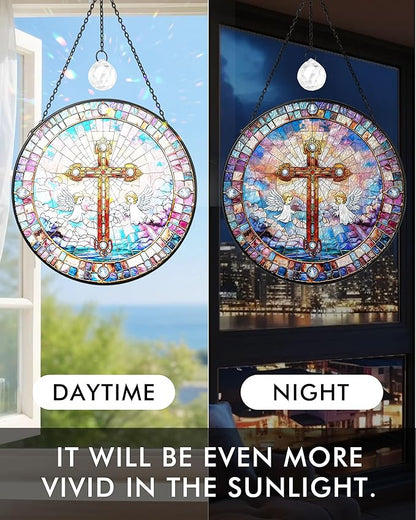 Christian Stained Glass Window Hanging Sun Catcher, Religious Faith for Mom or Grandma, Church Window Decor