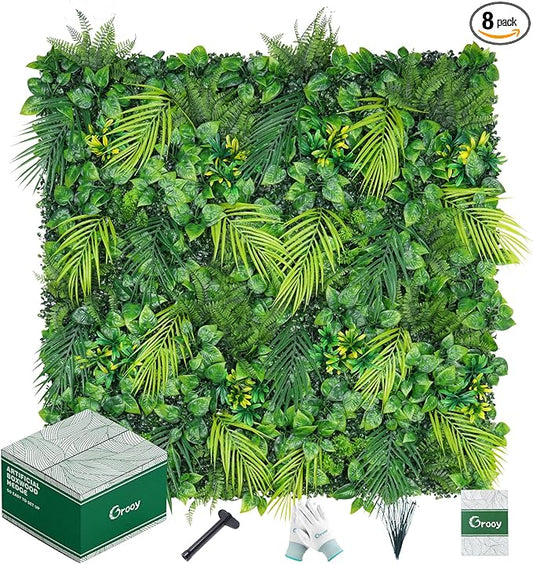 Grooy 20"X20" Artificial Grass Wall, 8PCS Boxwood Hedge Panels UV-Protected Greenery Privacy Hedge Screen, Grass Backdrop Wall for Indoor Outdoor Patio Balcony, Party Garden Fence Decor