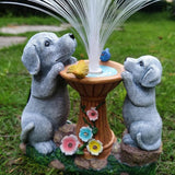 Solar Dog Statues Garden Decor with LED Lights -Resin Dogs Figurines Lights and Colour Changing Fiber Optical Light, Outdoor Decorations for Patio Yard Lawn Ornaments-Gifts for Housewarming