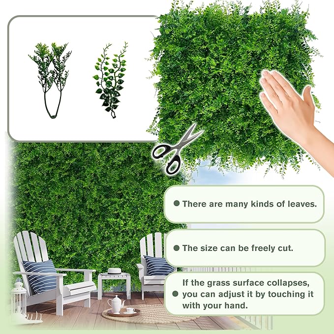 Greenery Faux Grass Wall Backdrop: 80"x120" (67 SQFT) UV-Anti Artificial Green Boxwood Panel for Patio Balcony Privacy & Ivy Fence Covering Privacy, Garden, Backyard Wall Backdrop Decor