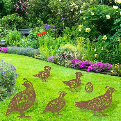 Metal Garden Stakes for Outside - 6 Pcs Quail Decor Yard Art Statues Outdoor Waterproof Figurine Silhouette Patio Lawn Pathway Backyard Ornaments Birthday Gift for Women Mom Grandma Wife