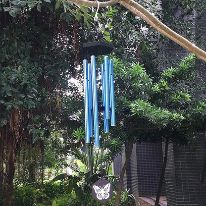 Fonmy Wind Chimes Outdoor w/Butterfly Sign Memorial Windchimes Great Wind Chime Gifts Soothing Melodic Tones & Bamboo/Aluminum Chime for Garden Home or Yard-31 Length Blue Chimes Hanging Decor.