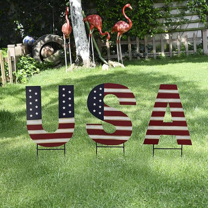 Metal Barn Star Yard Sign Patriotic Garden Stakes Hanging Ornament with Stake Outdoor 4th of July Lawn Decoration Party Supplies USA Flag Decor for Independence Day Memorial Day (F)