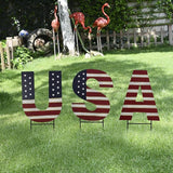 Aecipl Metal USA Yard Sign Patriotic Garden Stake 4th of July Outdoor Decorations Lawn Stakes Stars Decor American Flag Letter Set for Independence Day Memorial Veterans Day Party