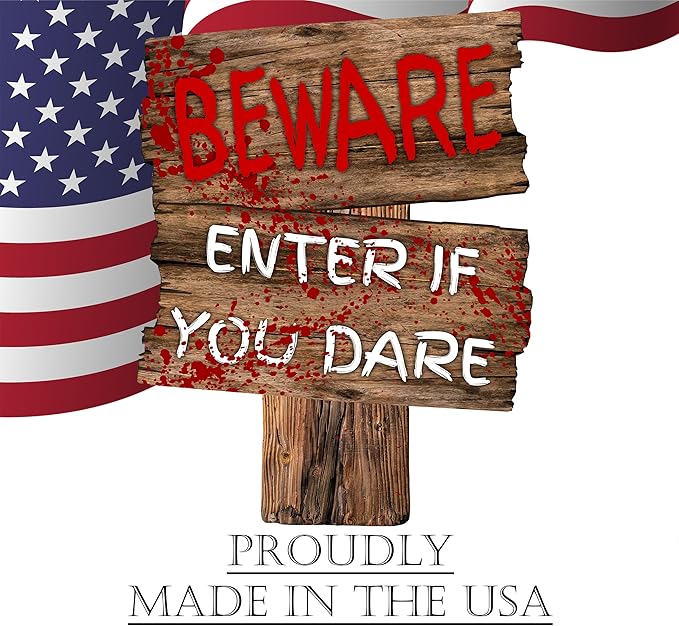 Large Beware Danger Haunted Keep Out Halloween Yard Sign Home Outdoor Lawn Decoration With Stakes Scary Spooky Decor 17x13 Inches (Beware)