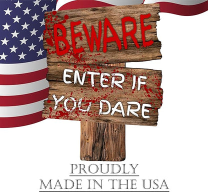 Large Beware Danger Haunted Keep Out Halloween Yard Sign Home Outdoor Lawn Decoration With Stakes Scary Spooky Decor 17x13 Inches (Beware)