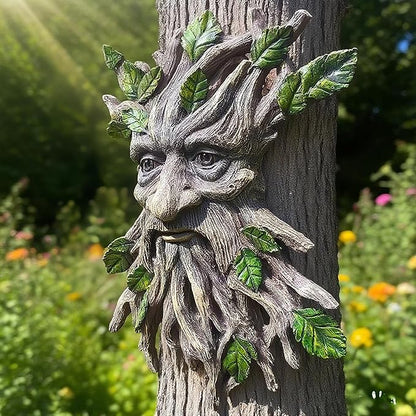 Teaeeno Charming Tree Face Garden Decor, Whimsical Old for Man Resin Statue with Foliage Features, Large Outdoor Tree Hugger for Yard Art, Root Detail, Trees Decorations Outdoor Wallmounted Statue