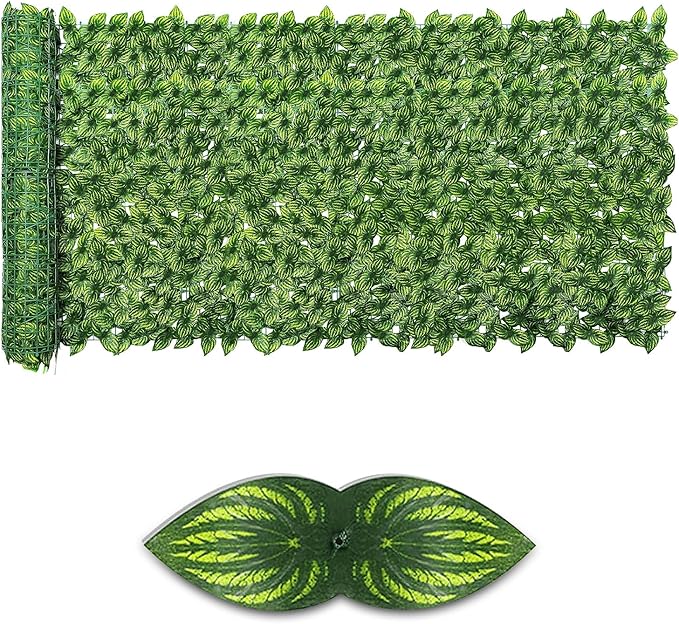 Artificial Ivy Privacy Fence Screen,59" X 118" UV-Anti Fake Leaves Plant Vine,Privacy Hedges Wall for Indoor Outdoor Garden Backyard Decor,Color Watermelon Leaves