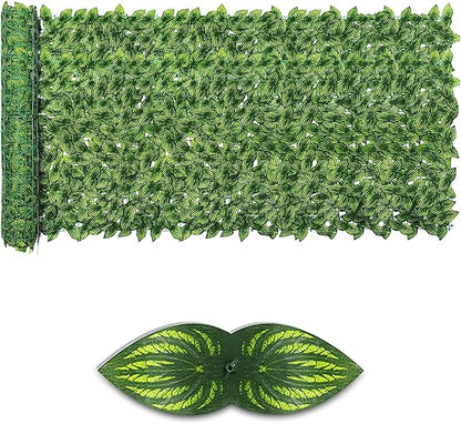 Artificial Ivy Privacy Fence Screen,39.4" X 158" UV-Anti Fake Leaves Plant Vine,Privacy Hedges Wall for Indoor Outdoor Garden Backyard Decor,Color Watermelon Leaves