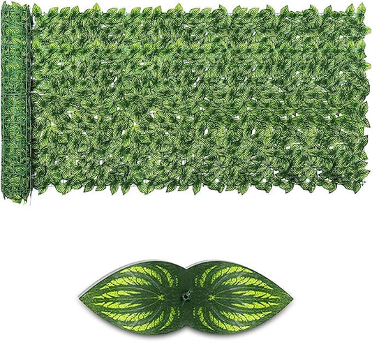 Artificial Ivy Privacy Fence Screen,39.4" X 236" UV-Anti Fake Leaves Plant Vine,Privacy Hedges Wall for Indoor Outdoor Garden Backyard Decor,Color Watermelon Leaves