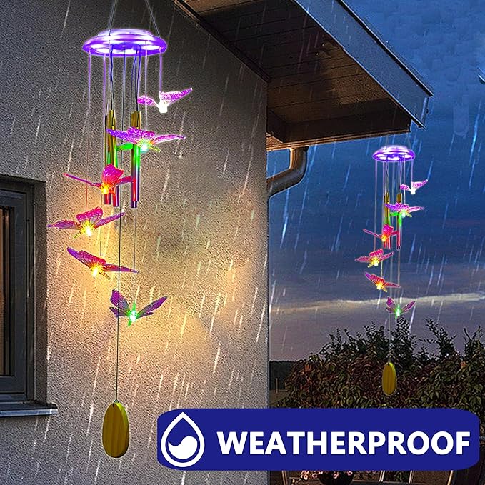 Outdoor Solar Wind Chime Decoration, Mother's Day Birthday Gifts for Grandma, Mom and Family, Outdoor Garden and Courtyard Wind Chime Accessories (Purple Butterfly)