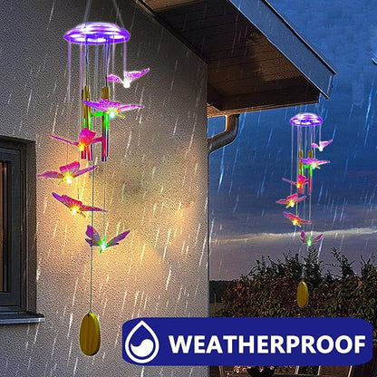 Outdoor Solar Wind Chime Decoration, Mother's Day Birthday Gifts for Grandma, Mom and Family, Outdoor Garden and Courtyard Wind Chime Accessories (Purple Butterfly)