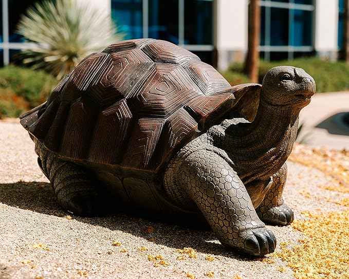XBrand 28" L Brown and Black Concrete/MgO Walking Tortoise Statue, Indoor or Outdoor Décor, Garden Sculptures, Turtle Garden Statue