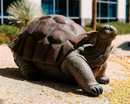 XBrand 28" L Brown and Black Concrete/MgO Walking Tortoise Statue, Indoor or Outdoor Décor, Garden Sculptures, Turtle Garden Statue