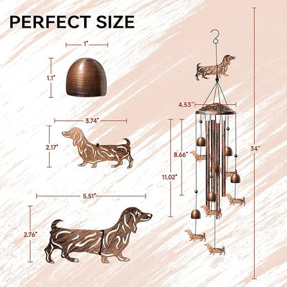 Dachshund Wind Chimes for Outside, Decorative Wind Chimes Dachshund Gifts for Women/Men, Memorial/Birthday Gifts, Garden Decor for Outside, Patio or Yard, Durable Chimes for Outdoors