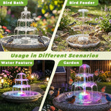 AISITIN 6.5W Solar Bird Bath Fountains with Lights, 3 Tiered Bird Bath with Solar Water Pump, Upgraded Detachable DIY Solar Powered Fountain for Garden, Patio, Yard and Pond