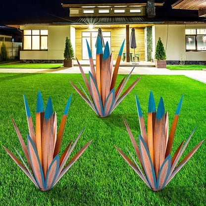 Homight Large Tequila Rustic Sculpture, Rustic Metal Agave Plants for Outdoor Patio Yard, Home Decor Hand Painted Metal Agave Garden Yard Statue, Outdoor Lawn Ornaments (3 Big)