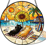 Cat Stained Glass Suncatcher Window, Cat Sun Catchers Indoor Window, Suncatcher for Mom/Women (Black & Orange)
