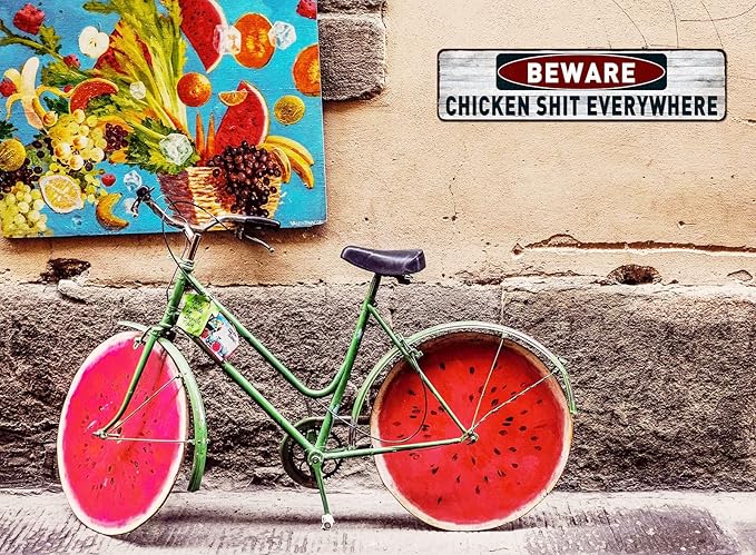 Funny Tin Sign - Beware Chicken Shit Everywhere, Chicken Coop Decor Outdoor Indoor Wall Panel Retro Vintage Mural 4"x16"