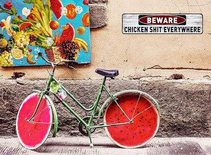 Funny Tin Sign - Beware Chicken Shit Everywhere, Chicken Coop Decor Outdoor Indoor Wall Panel Retro Vintage Mural 4"x16"