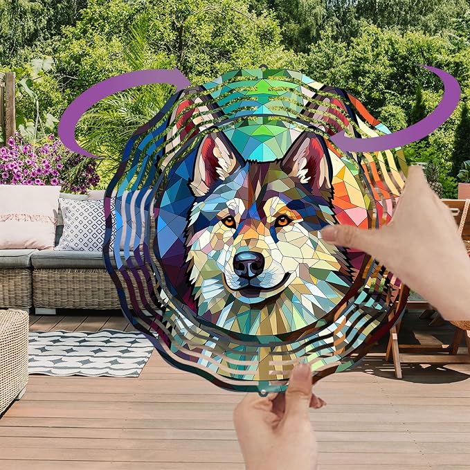 Husky Wind Spinner Pet Dog Memorial Gifts, Vibrant 3D Kinetic Metal Yard Art, Loss of Dogs Sympathy Gifts, Hanging Outdoor Garden Decor, 8" Decorative Wind Sculptures for Patio, Porch (Husky 3)