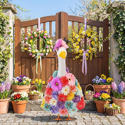 Abbylike 1 Set Spring Flower Porch Goose Outfits Colorful Spring Yard Goose Outfits Costume Clothes Fits Large 23'' Cement for Garden Yard Statue Pathway Decorations