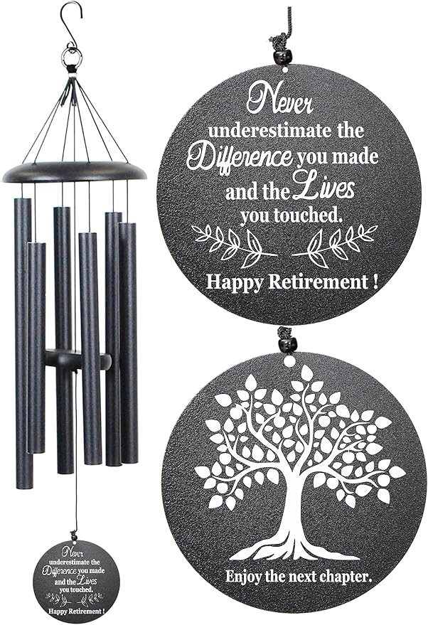 Retirement Gift for Woman Men, 32" Wind Chimes Retirement Gifts, Happy Retirement Gifts for Coworker Colleague Boss Teachers Nurses Friends, Going Away Gifts Retirement Decorations (Black)