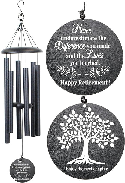 Retirement Gift for Woman Men, 32" Wind Chimes Retirement Gifts, Happy Retirement Gifts for Coworker Colleague Boss Teachers Nurses Friends, Going Away Gifts Retirement Decorations (Black)