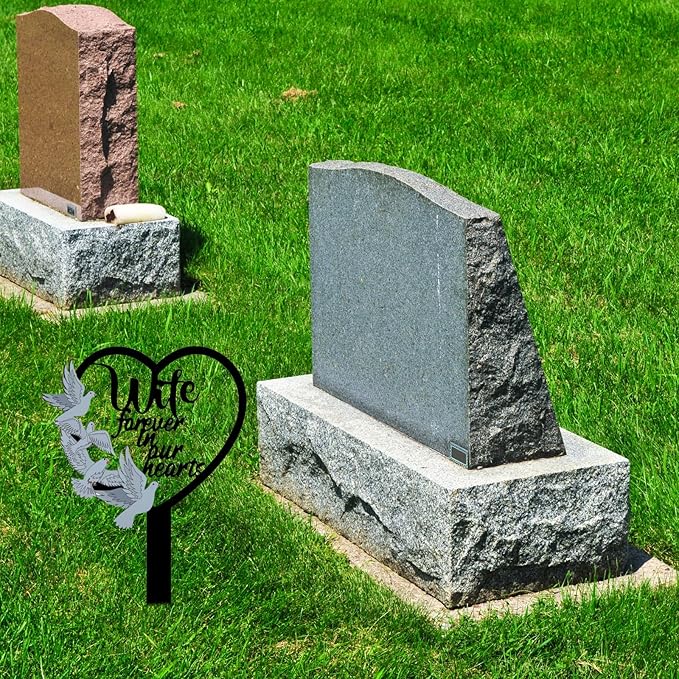 HPMAISON 11 inch Metal Wife Memorial Stake Grave Decorations for Cemetery Gravesite Sympathy Markers Waterproof Memorial Gifts for Loss of Wife Tombstones Plaque Outdoors Lawn Yard Decor