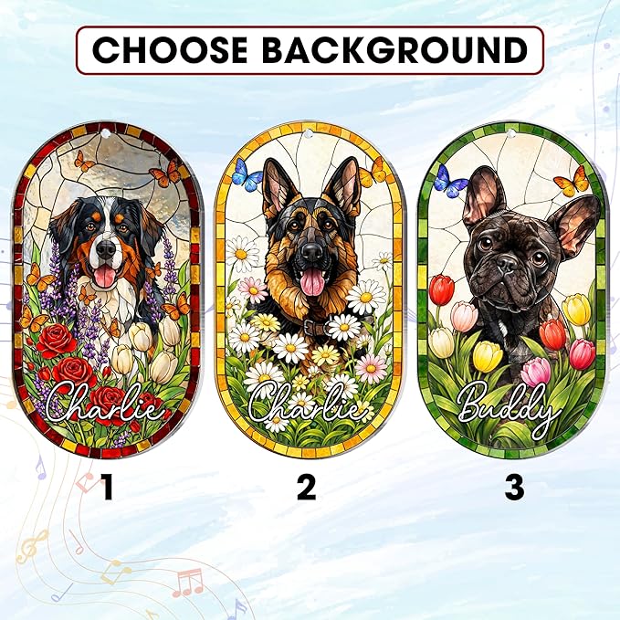 Personalized Pet Memorial Wind Chimes for Dogs Cats, Custom Photo Crystal Memory Suncatcher Ornament, Cat Remembrance Keepsake, Pet Loss Sympathy Gift for Women Dog Lover, WindChimes Outdoor Décor