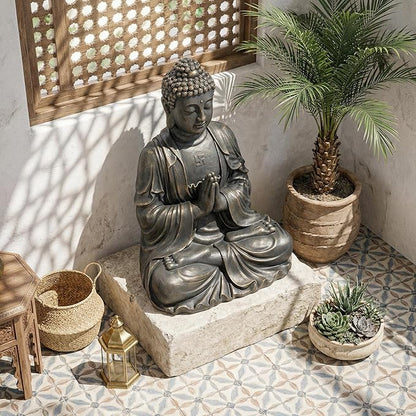 Sculptures Buddha Statue, Garden Statues 23.6 Inch Tall, Large Magnesium Oxide Buddha Sculpture Indoor & Outdoor, Statue for Home Decor Yard Porch Patio, Dark Gray with Gold Accents