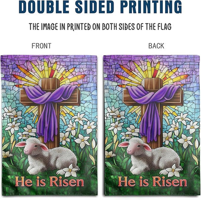 Christian Easter Garden Flags for Outside 28x40 Double Sided He Is Risen House Flag Religious Easter Lamb Decor Stained Glass Cross Flag Lily Spring Outdoor Flag Large