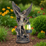 Solar San Miguel Arcangel Outdoor Garden Decor Statues 12.4" Solar St Michael the Archangel Satue for Yard Patio Lawn Porch Decorations Resin St Michael Figurine Religious Collection Sculptures Gifts