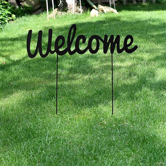Metal Letters Garden Stakes Yard Art Word Sign Lawn Decoration Indoor Outdoor Plant Pot Decor Decorative Stick for Patio Pathway Flower Bed (Welcome)