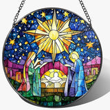 8'' Stained Glass Window Hanging, Nativity Scene Christmas Ornament, Christian Ornament, Sun Catcher Window Decor, Religious Holiday Decor, Gifts for Christmas, Religious Gift, Christian Gift