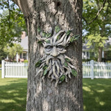 13.2" Real Tree Face Hugger Statue, Resin Elves Sculpture with Foliage Features, Large Outdoor Tree Hugger for Yard Art, Halloween Trees Decorations Outdoor Wall Mounted Statue