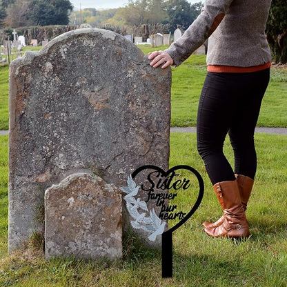 11 inch Metal Sister Memorial Stake Grave Decorations for Cemetery Gravesite Sympathy Markers Waterproof Memorial Gifts for Loss of Sister Tombstones Plaque Outdoors Lawn Yard Decor