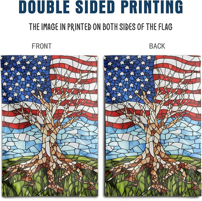 Patriotic American Garden Flag Stained Glass Tree Life Yard Flags for Outside 12x18 Double Sided Small 250 Anniversary USA 4th of July Independence Memorial Day Decor