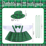 Watayo 4 Pcs/Set St. Patrick's Day Porch Goose Outfits, Lawn Goose Statue Green Plaid Costume, Irish Green Garden Goose Clothes Dress Hat and Bead Necklaces for 23" High Statue Patio Yard Decor