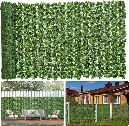 Faux Ivy Privacy Fence Screen 20PCS 20 x 20 Inch Artificial Faux Ivy Hedge Expandable Faux Privacy Fence with 100 pcs Zip Ties Decoration for Wall Screen, Outdoor Garden, Wedding Decor (200x40 inches)