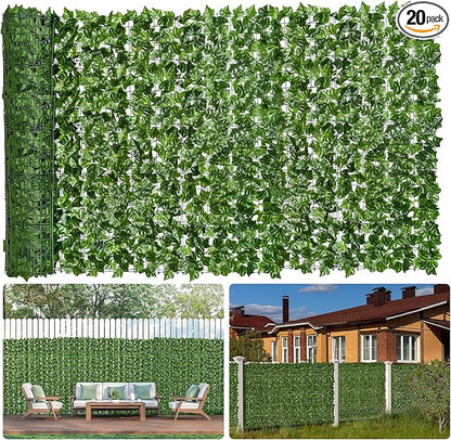 Faux Ivy Privacy Fence Screen 48PCS 20 x 20 Inch Artificial Faux Ivy Hedge Expandable Faux Privacy Fence with 100 pcs Zip Ties Decoration for Wall Screen, Outdoor Garden Wedding(472.5x40 inches)