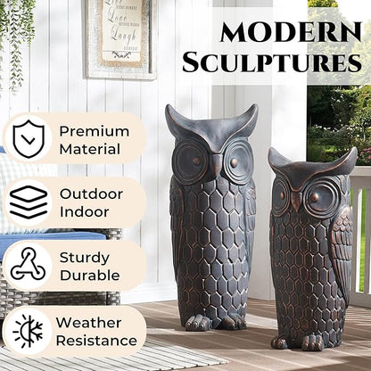 Wallowa 40 Inches Tall Large Outdoor and Indoor Statue, Garden Sculptures, Faux Stone Owl Sculpture, Garden Decoration, Large Statue for Living Room, Tall Standing Sculpture for Home, Porch, Backyard