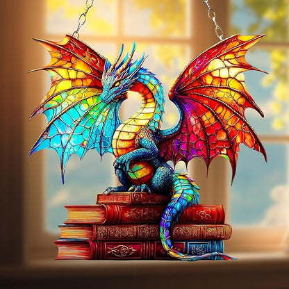 Book Dragon Acrylic Suncatcher, Book Suncatchers for Window Hangings, Bookish Gifts for Readers Book Lovers Bookworm, Gift for Mother's Day, Women, Mom, Wife, Grandma