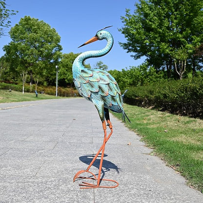 Garden Decor Blue Heron Yard Art Decor Large Metal Cranes Statues for Outdoor Indoor Decorations, Outside Patio, Pool, Lawn (Blue)